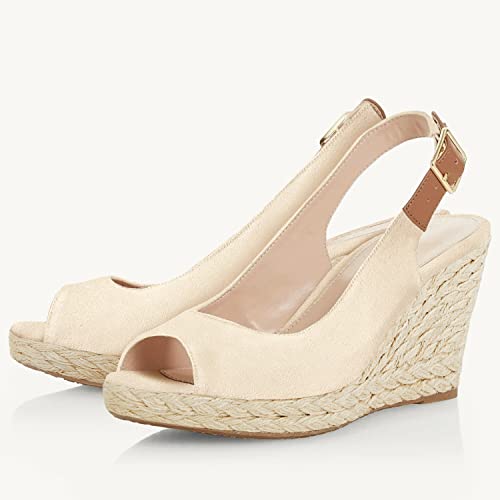 Image of Juliet Holy Womens Wedge Sandals Peep Toe Espadrilles Platform Ankle Strap Slingback Comfort Summer Dressy Shoes
