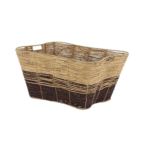 Deco 79 Seagrass Handmade Decorative and Functional Storage Basket Oversized Color Block Basket Organizer with Slot Handles, Basket for Storage 30" x 20" x 15", Brown by Deco 79 - Used condition - Image 3