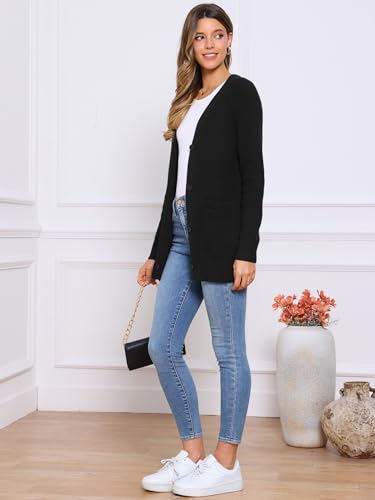 Allegra K Cardigan Sweaters for Women Open Front Button Up Knit Casual Fall Winter Outerwear Long Cardigans with Pockets4