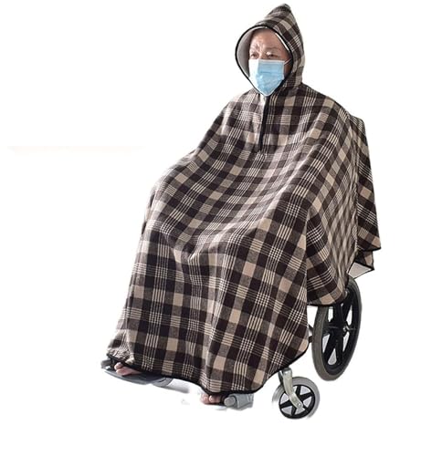 Wheelchair Blanket Winter Wheelchair Poncho Warm Windproof Fleece Lined Wheelchair Coat with Hood Wheelchair Warm Cover for Women and Men Checkered