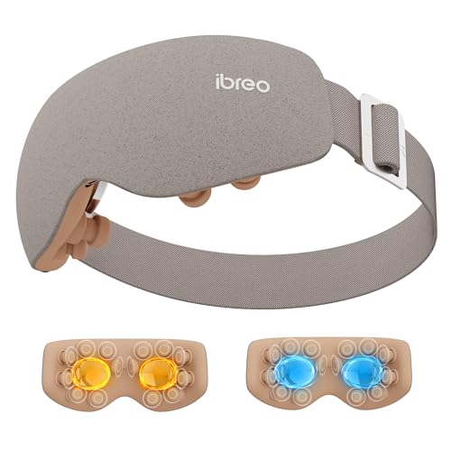 Augenmassager mit 2 Stufen Hitze & Kühle, 150 Minuten Gebrauch, 3 Modi &14 Vibrationsköpfe, Beheizte Augenmaske mit Bluetooth-Musik für Augenbelastung und Schwellungen