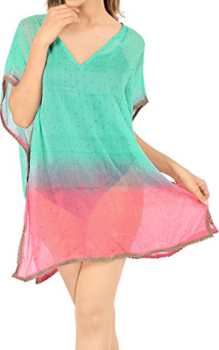 LA LEELA レディース プラスサイズ トップス 水着 ビーチカバーアップ スイムウェア US サイズ: OSFM 0-8 [XS- M] カラー: グリーン