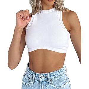 Artfish Womens High Neck Crop Tops Crewneck Ribbed Fitted Sleeveless Corset Bustier Y2K Tanks