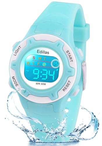 edillas kids watches digital girls boys7 colors light wrist watch for child waterproof sport outdoor multifunctional watches with stopwatchalarm for ages 4-15