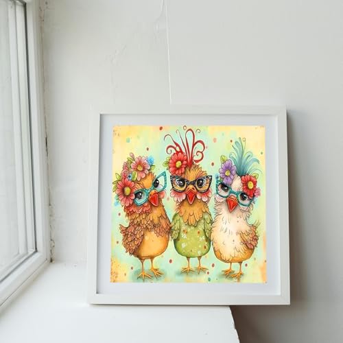 Image of MBNTJHT Hen Chicken Stamped Cross Stitch Kits for Begainner,Cross Stitch Patterns Needlepoint Kits for Adults, Cross Stitch Supplies for Adults 14x14inch