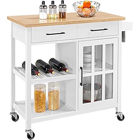 Yaheetech Carro de Cocina con Ruedas Estantería de Cocina Comedor Puerta de Cristal Carrio de Servir con 2 Cajones y 2 Estantes Cover