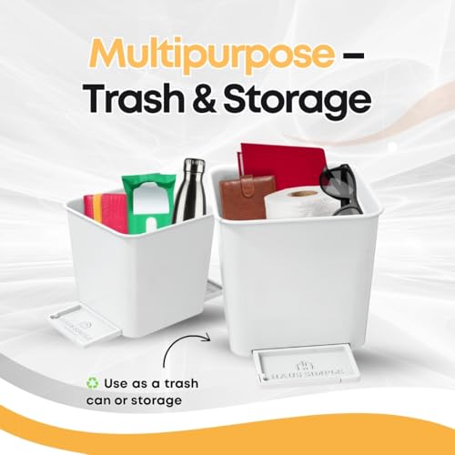 Image of Car Trash Can with Stability Wings - Leakproof Portable Garbage Bin for Fabric & Rubber Mats - Compact Durable Plastic Auto Organizer for Cars, SUVs, Trucks (White, Small)