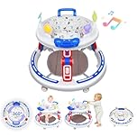 BanaThae 360°Rotating Seat Baby Walker for Boys Girls 6 Months 1 Year olds, Assembly-Free Music Walkers for Babies with Foldable Adjustable Height, Soft-Grip Toys(White)