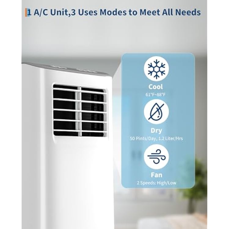GarveeTech Portable Air Conditioner, 8,000 BTUs Room Air Conditioner, 3 in-1 Cooling AC Portable Air Conditioner with Fan & Dehumidifier, Standing Air Conditioner, Ventless Floor AC