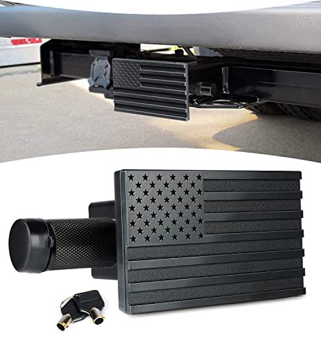 Metal American Flag Trailer Hitch Cover For 2 Inch Receivers, Black #TOP2