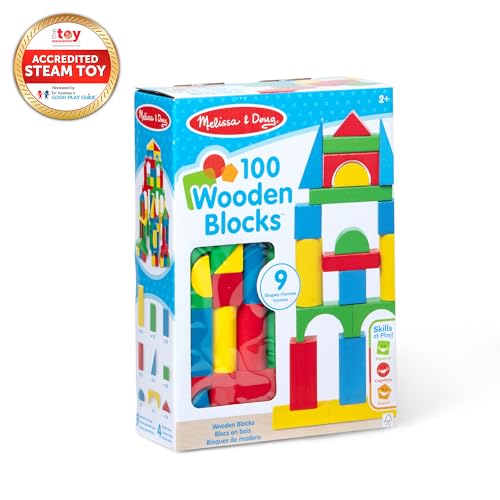 Image of Melissa & Doug Wooden Building Blocks, 100-Piece Set of Sorting & Stacking Toys in 4 Colors and 9 Shapes, Classic Toddler Toys for Girls & Boys Ages 2+ - FSC Certified, Pack of 6
