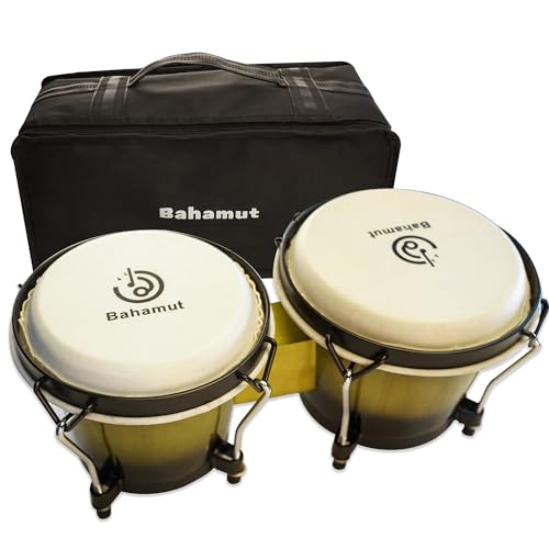 BAHAMUT Bongo Drum Set 6+7 Wooden Bongos Gift for Adults Beginners Ideal Percussion for Education and Practice Comes with Tuning Wrench & Waterproof Bag