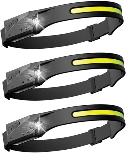 Lanterna de Cabeça Led Recarregável Kit com 3 USB Led Fita Potente Forte com COB e Sensor de Movimen