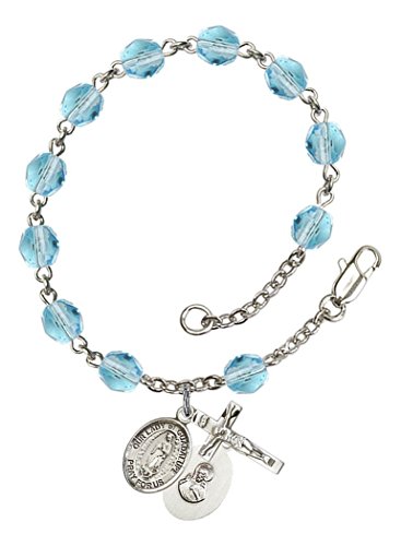 March Birth Month Bead Rosary Bracelet with Our Lady of Guadalupe Petite Charm, 7 1/2 Inch