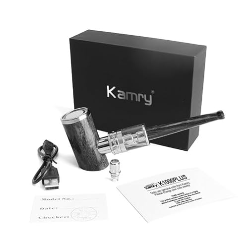 Kamry K1000 Plus Sigaretta Elettronica di Legno Smoking Tubo, 1000mah solo carica 2 ore 30W grande vapore, E-pipe Starter Kit Flusso d'aria Regolabile, Nicotina Libera, Nessun E-liquid(Legno Nero)