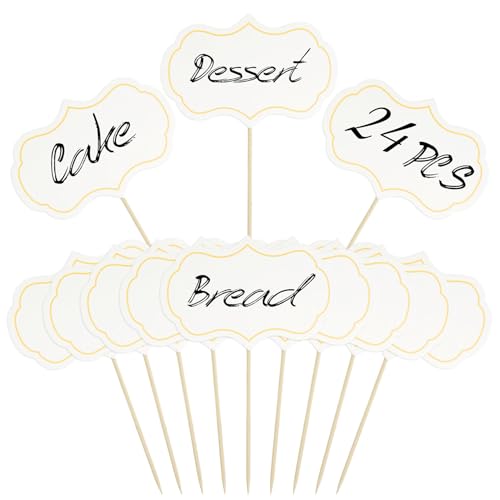 24 Pcs Food Tags, Cheese Markers for Charcuterie Accessories, Buffet Labels, Food Signs for Buffet,Mini Charcuterie Boards, Cupcake Topper Sticks, Catering Supplies Display, Party Decor White