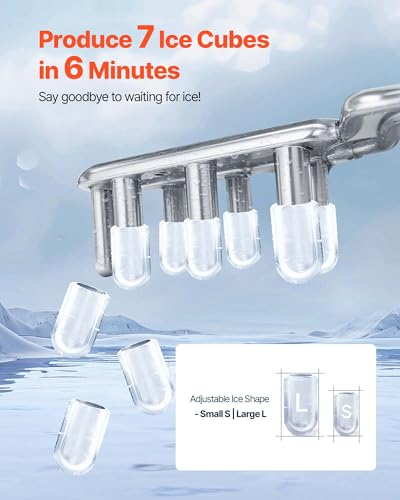 Image of VEVOR Countertop Ice Maker, 7 Cubes Ready in 6 Mins, 26 lbs per Day, Self-Cleaning Portable Machine with Ice Scoop, Ice-Making Machine with 2 Sizes Bullet ICES for Home, Kitchen, Office, Bar & Party