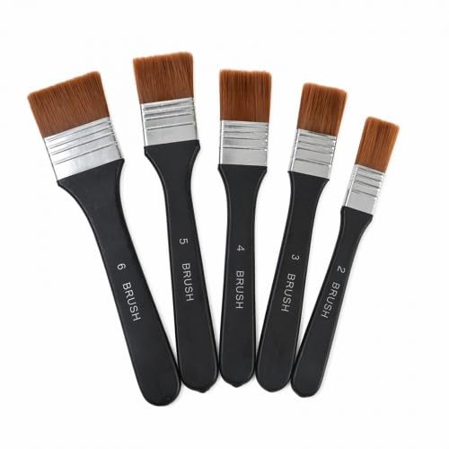 Rovelin 5 Pcs Premium Wide Flat Paint Brushes Set for Acrylic Painting Large Varnish Brush Soft Nylon Bristles Art Brushes for Oil Watercolor Canvas Gesso Craft Supplies