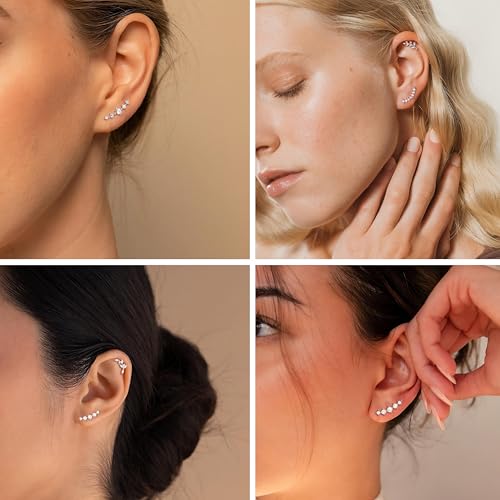 12PCS Cartilage Earrings Helix Piercing Jewelry for Women Gold Silver Hypoallergenic Surgical Steel Flat Back Opal CZ Dainty Tragus Conch Piercing Jewelry Set4