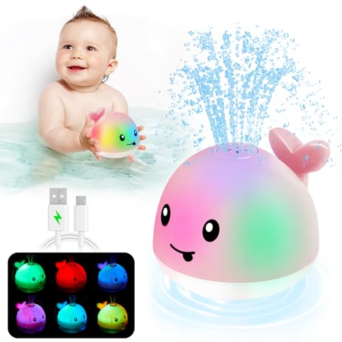 Image of ANGGIKO Baby Girl Bath Toys, Valentines Day Gifts for Babies 1 Year Old Girl Gifts, Toddler Bath Toys for Kids Ages 1-3, Light Up Whale Bath Toy Sprinkler Baby Toys 6-12-18 Months Bathtub Fountain Toy