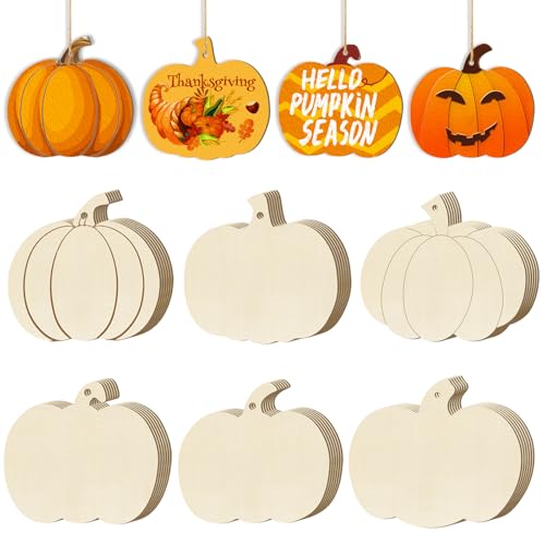 36Pcs Wooden Pumpkins Ornaments to Paint Halloween Thanksgiving Decoration Cutouts Unfinished 36PCS 3.5 inches, DIY Blank Unfinished Pumpkin Ornament for Home Harvest Crafts Hanging Autumn Decor