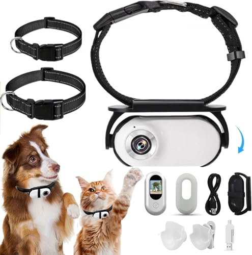 MeowNova 1080P Cat Camera Collar - Wireless Mini Sport Cam with Video Recording, Small Action Camera for Pet Supplies, Indoor/Outdoor Body Cam for Cats（White Standard）