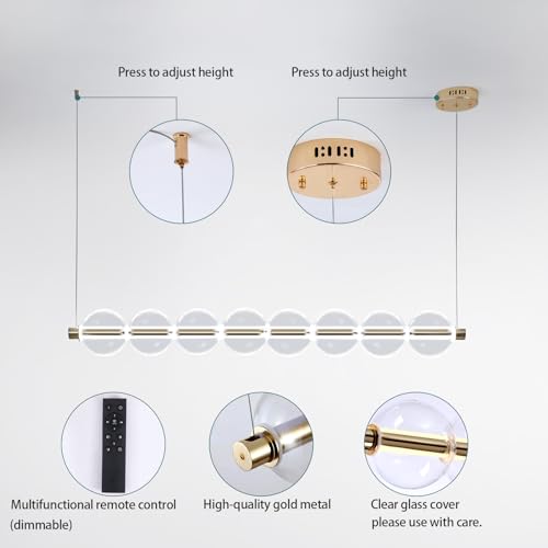 SUETONG Modern LED Chandelier, Bubble Ball Glass Pendant Light Fixture,50in Nordic Long Gold Linear Chandeliers for Dining Room, Kitchen Island, Rectangular Table, 3000K-6000K Dimmable by SUETONG - Used condition - Image 4