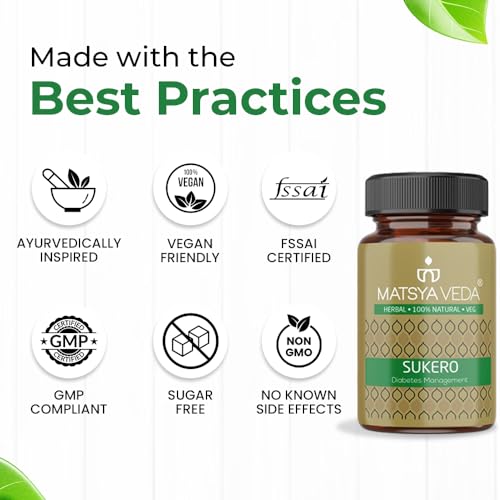 Image of Matsyaveda Sukero Ayurvedic Sugar Care Supplement | With Jamun, Karela, Gudmar, Methi & Bael | Supports Healthy Blood Sugar Levels | Herbal Capsules for Men & Women |Pack of 3 X 60 Capsules