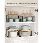 SONGMICS Cabinet Organizer Shelf, Set of 2 Kitchen Counter Shelves, Kitchen Storage, Spice Rack, Stackable, Expandable, Metal and Engineered Wood, Ink Black and Natural Beige UKCS02NB - Image 4