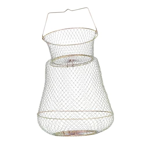 YARNOW Portable Wire Mesh Lightweight Folding Fishing Cage with Automatic Spring Doors Essential Accessory for Lake Fishing