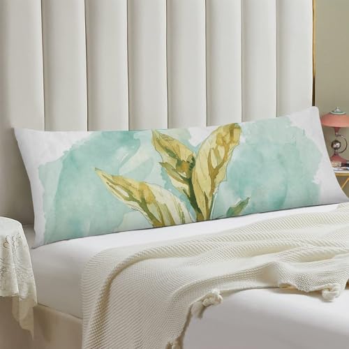 A Herbal Painting Body Pillow Cover with Hidden Zipper 20x54 Inch, Long Body Pillow Case Protector Breathable Soft Microfiber Pillowcases, Decorative Throw Pillows Covers for Bed Couch