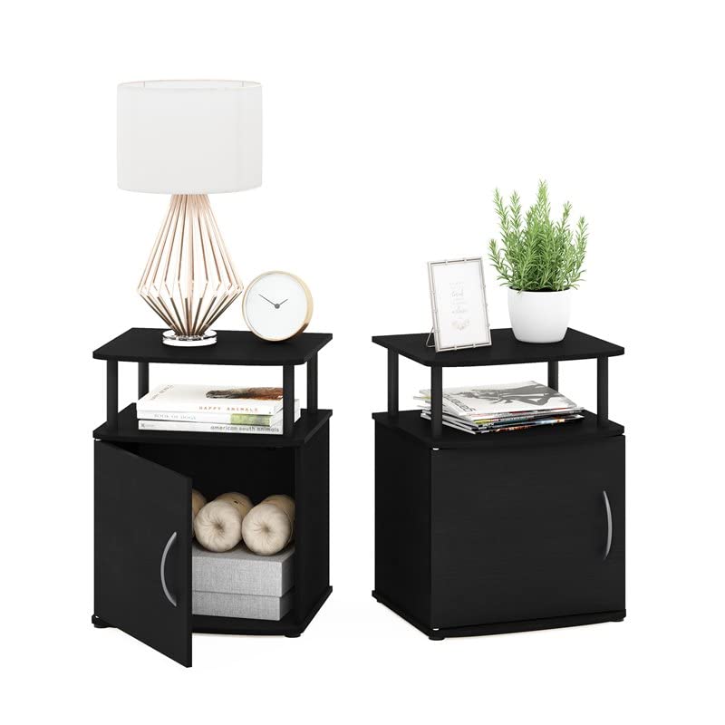 Furinno JAYA End Side Sofa Table/Nightstand with Door, 2-Pack, PVC Tubes, Black Wood