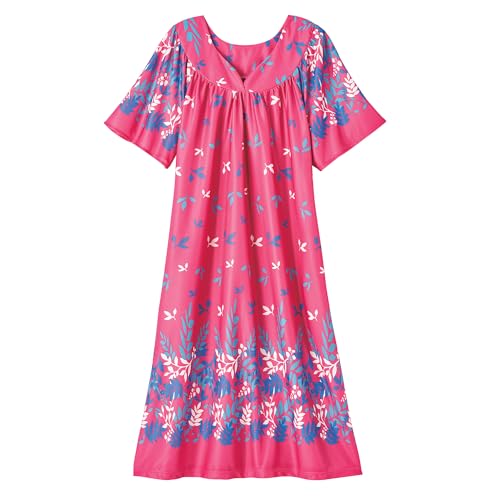 Image of AmeriMark Casual Women's Patio Muumuu House Dress Loose Comfortable Short Sleeve Sun Dress Lounger Gown Sleepwear for Ladies
