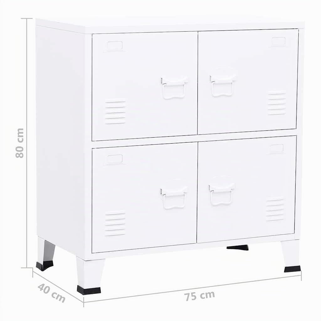 vidaXL Armario Industrial Baúl Oficina Despacho Archivos Estudio Almacenamiento Muebles Estante Decoración Acero Blanco 75x40x80 cm