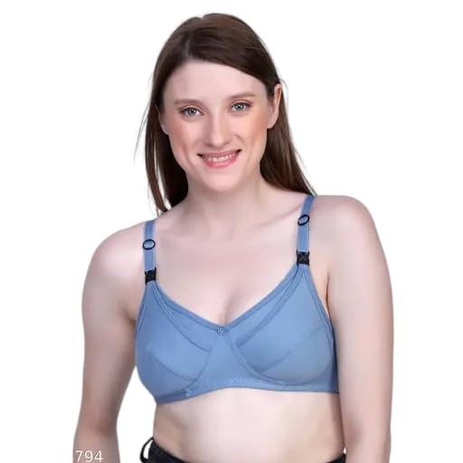 Maternity Nursing Bra Cotton for Women Soft Comfortable Feeding Bra with Easy Clip Down Cups Blue-image-1