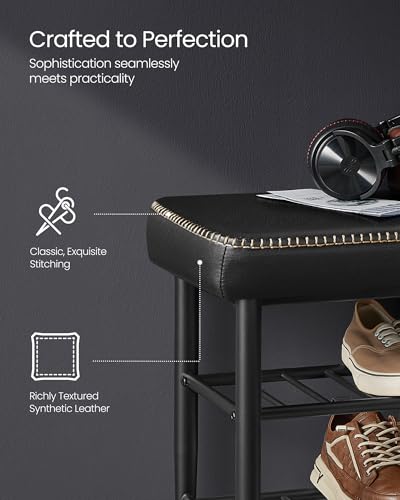 Image of VASAGLE Shoe Bench, Synthetic Leather with Stitching, Loads 300 lb | Shoe Rack Bench Entryway, Transitional, 39.4 x 11.8 x 19.7 Inches, Ink Black, EKHO Collection ULSB113B01