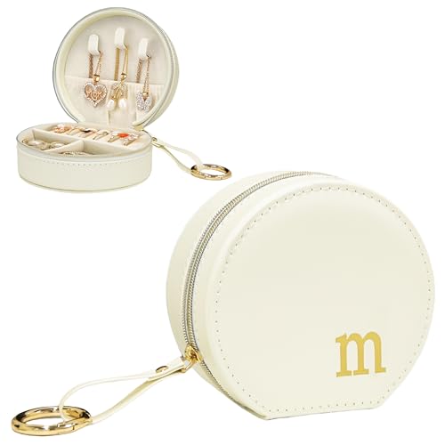 COLLECTIVE HOME Monogram Jewelry Box for Travel - 4.5 Inch Spacious Organizer with Zipper Closure, Gold Chain & Letter Engraving, Personalized Gift Case for Women/Bridesmaids (m)