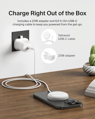 Belkin Magnetic Wireless Charging Pad 15W with Pop-Up Stand - MagSafe-Compatible Certified Qi2 Wireless Charger for iPhone 17, Air, 16, 15, Pixelsnap, Samsung Galaxy, AirPods with PSU Included - White