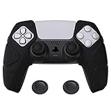 PlayVital Mecha Edition Black Ergonomic Soft Controller Silicone Case Grips for Playstation 5, Rubber Protector Skins with Thumbstick Caps for PS5 Controller - Compatible with Charging Station