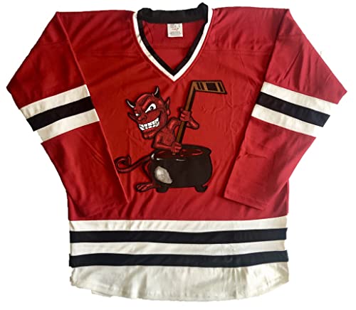 Devil with Cauldron Hockey Jerseys - Pro Jerseys; We Add Your Name and Number (Red, Adult XL)