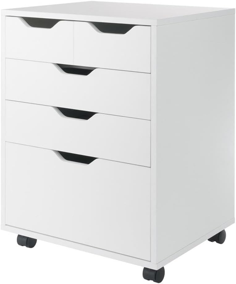 Pemberly Row Mobile Storage Cabinet, Composite Wood, White Finish, 19.21"W x 15.98"D x 26.30"H, 2 Removable Bins, 2 Easy-Glide Drawers, Locking Casters, Versatile Organizer for Home Office or Craft