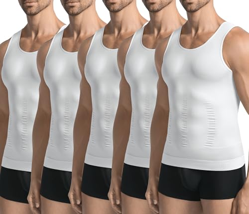 Image of 3 Pack Compression Shirt Men Body Shaper Vest Workout Tank Top | Tummy Control Slimming Undershirts,Gym Shapewear for Mens,Hides Man Boobs