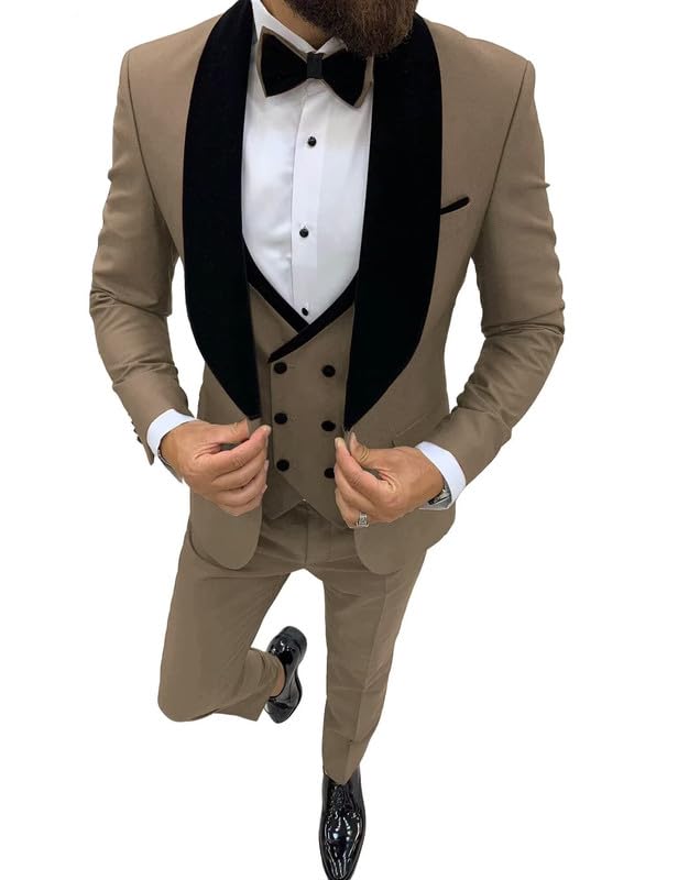 Men's Suit Slim Fit 3 Piece Suits for Men Double Breasted Suit with Bow Tie Wedding Suits Jacket Vest Pants Tuxedo Suits Set