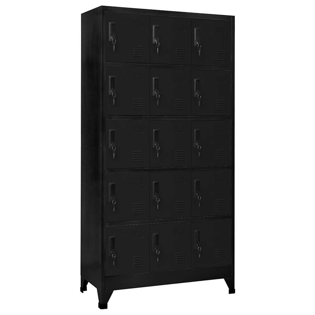 Brokky Taquillas metalicas Taquillas Vestuario 15 Puertas con Llave para Colegios y Oficinas-Negro-con 15 cerraduras