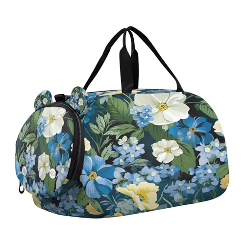 YETTASBIN Sport Travel Duffel Bag for Girls Boys, Beautiful Flower Large Waterproof Weekender Overnight Bag, Detachable Shoulder Strap Gym Bag with Shoe Compartment & Wet Pocket