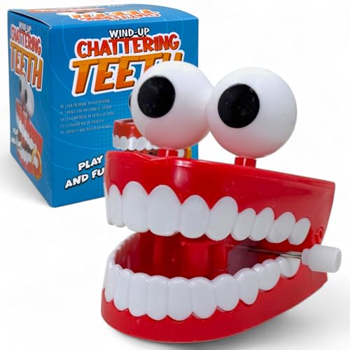 MIJOMA Aufziehbare Klapperzähne – Lustiger Scherzartikel aus ABS-Kunststoff, ca. 7x6,5cm – Witziges Party-Gadget, Gag-Spielzeug & Spaßartikel für Kinder & Erwachsene