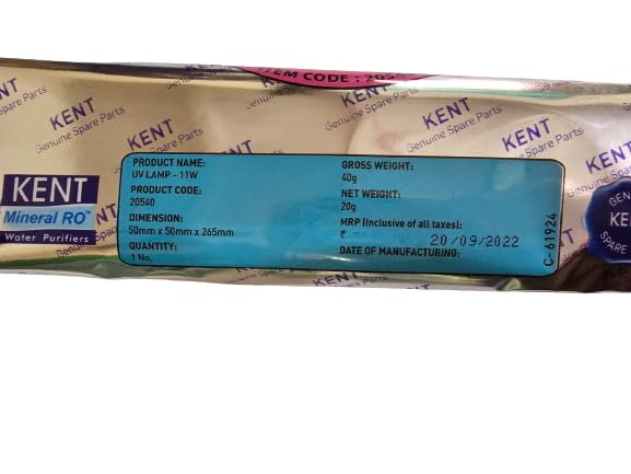 Image of KENT UV Lamp-11W, Compatible with Kent Purifier, Clear Plastic Lens