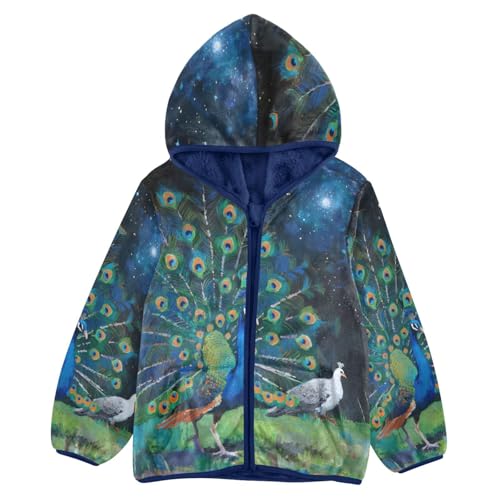 Peacock and Goose under Stars Toddler Fleece Jacket Girl Boys Hooded Fleece Jacket Coat Warm Outwear Zip-up 3-10T