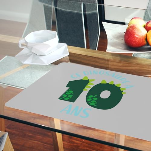 Cadeau 10 ans garçon : 4 sets de table dinosaure gris grand format avec dessous liège