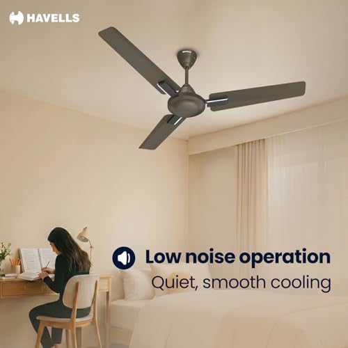 Image of Havells 1200mm Thrill Decor Energy Saving Ceiling Fan| High Speed, High Air Delivery| Strong & Powerful Motor| Air Delivery: 220 m /min| Speed: 370 RPM| 2 Year Warranty|(Pack of 1,Cocoa Brown)